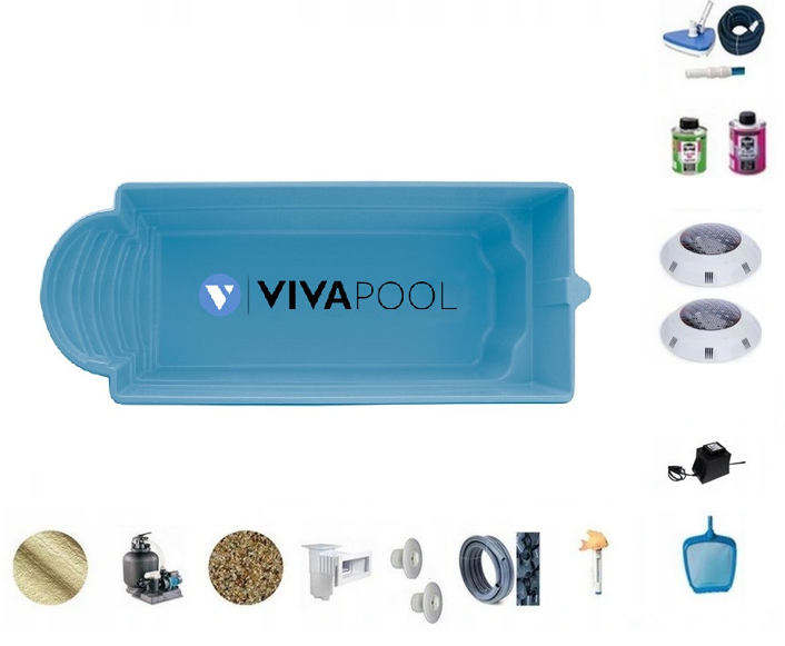 Basen PLUS poliestrowy DOMINIKANA 7,4 x 3,15 x 1,50 wkopywany basen przydomowy