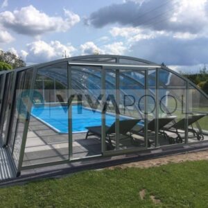 Eleganckie zadaszenie na basen wysokie OPTIMA I 10,90 x 5,20 x 2,30 poliwęglan lity wysoka pokrywa basenowa