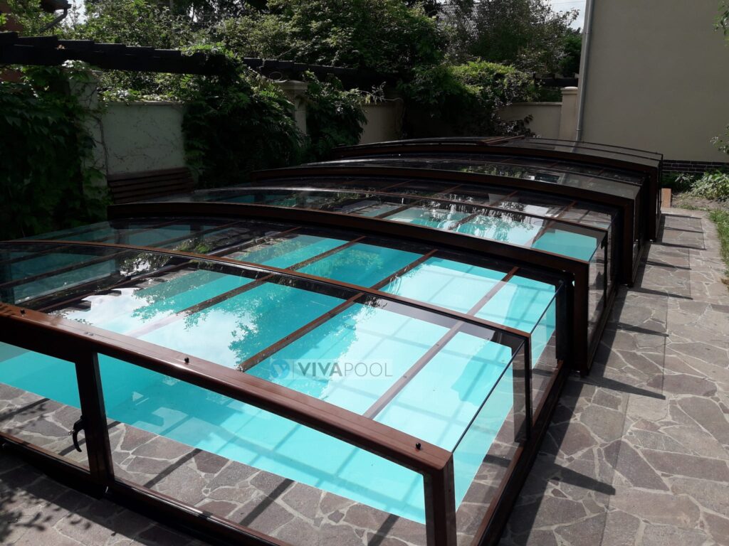 Zadaszenie basenowe 12,83 x 5,00 x 0,80 eleganckie PRESTIGE R1 z jedną prowadnicą PC lity
