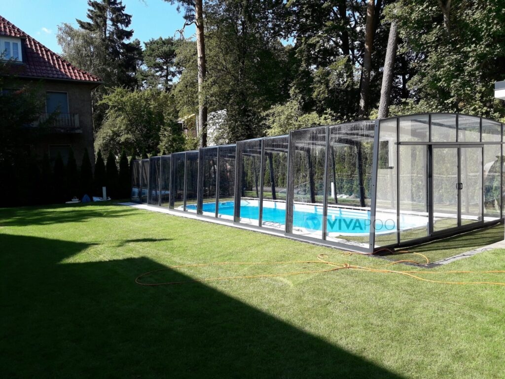 Eleganckie zadaszenie 10,83 x 4,75 x 2,40 basenowe wysokie CASABLANCA XL poliwęglan lity pokrywa basenowa hala basenowa