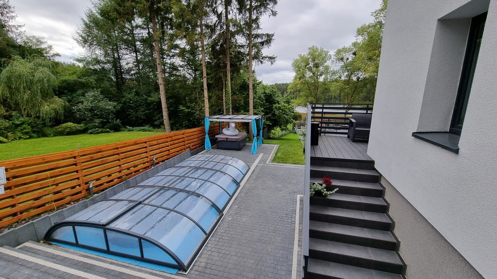 Zadaszenie basenowe ELEGANT 7,58 x 3,97 x 0,85 dach na basen z poliwęglanu litego