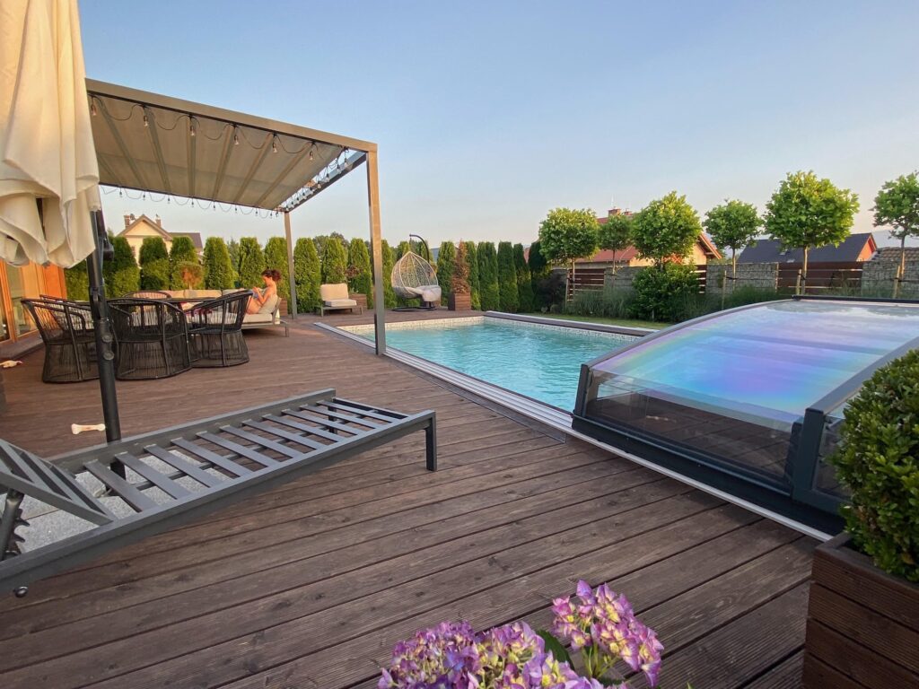 Zadaszenie basenowe CASABLANCA 7,75 x 3,50 x 0,70 poliwęglan lity pokrywa elegancka na basen