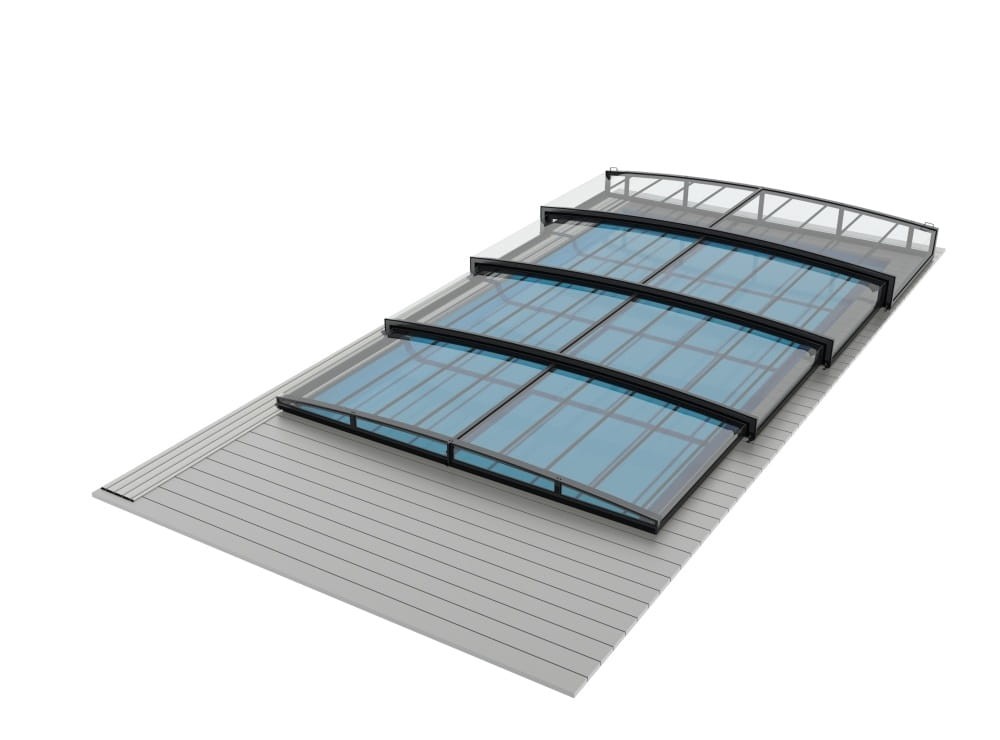 Nowoczesne zadaszenie 10,29 x 5,25 x 0,80 na basen PRESTIGE R1 z jedną prowadnicą PC lity MOCNE