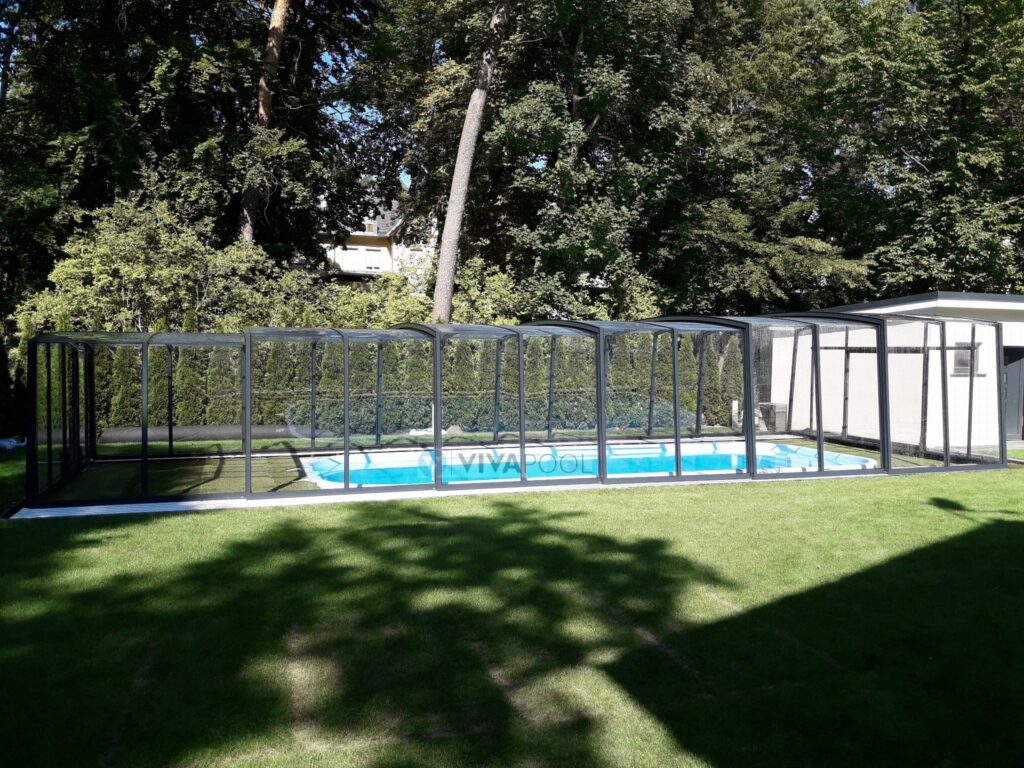 Eleganckie zadaszenie 12,83 x 5,50 x 2,50 basenowe wysokie CASABLANCA XL poliwęglan lity pokrywa basenowa hala basenowa