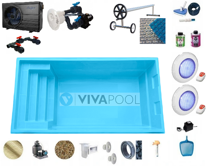 Basen kąpielowy TOSKANIA 6,4 x 3,5 x 1,50 wkład poliestrowy wkopywany PRYWATNY basen ogrodowy